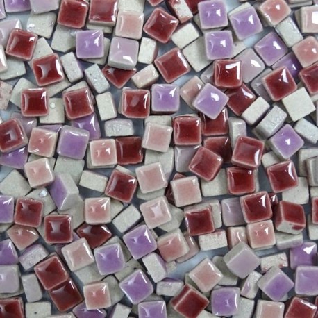 Micro-porcelaine 5 × 5 mm cocktail JARDIN FLEURI ROSE composé de couleurs douces (rose et violet) pour mosaïque