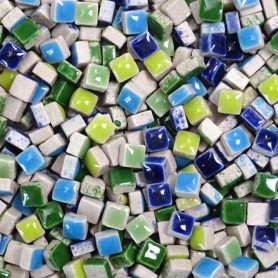 Micro-porcelaine 5 × 5 mm cocktail PRINTEMPS composé de couleurs gaies (vert et bleu) pour mosaïque