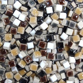 Micro-porcelaine 5 × 5 mm cocktail HIVER aux couleurs chaleureuses (camaïeu de marrons, blanc et noir) pour mosaïque