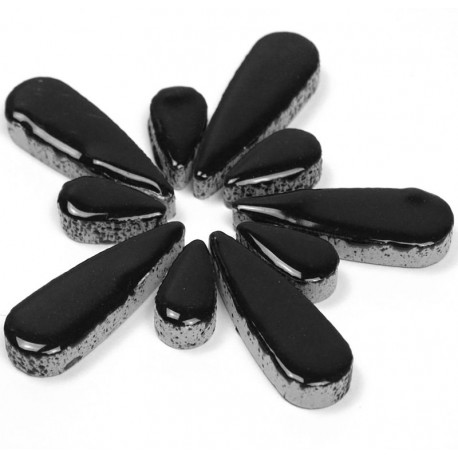 Céramiques Gouttes d’eau BACCARA noir intense émaillées pour mosaïque mélange de 2 tailles vues de profil