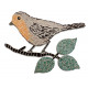 Support bois forme Oiseau sur sa branche décoré avec des Emaux de Briare NOISETIER, MANDARINE, BUIS et IVRAIE et 1 mini-cabochon