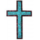 Support Bois en forme de Croix décoré avec de la mosaïque crackle TURQUOISE et de la mini-porcelaine CHOCOLAT et CARAMEL