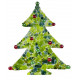 Support Bois en forme de Sapin avec pied décoré avec de la mosaïque crackle VERT MARBRÉ et des billes de verre ROUGE