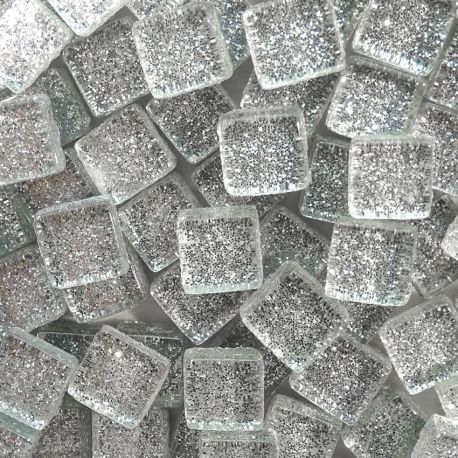 Pâtes de verre pailletées DIAMANT argent 1 × 1 cm vendues par 100 g, 300 g et 600 g