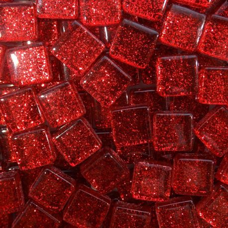 Pâtes de verre pailletées RUBIS rouge 1 × 1 cm vendues par 100 g, 300 g et 600 g
