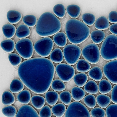 Galets japonais en grès HIMALAYA bleu émaillés mélange aléatoire de tailles vendus à la mini-plaque de 13 × 13 cm