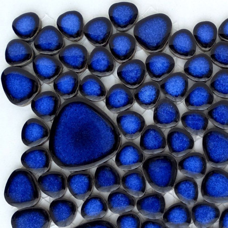 Galets japonais en grès COBALT bleu émaillés mélange aléatoire de tailles vendus à la mini-plaque de 13 × 13 cm