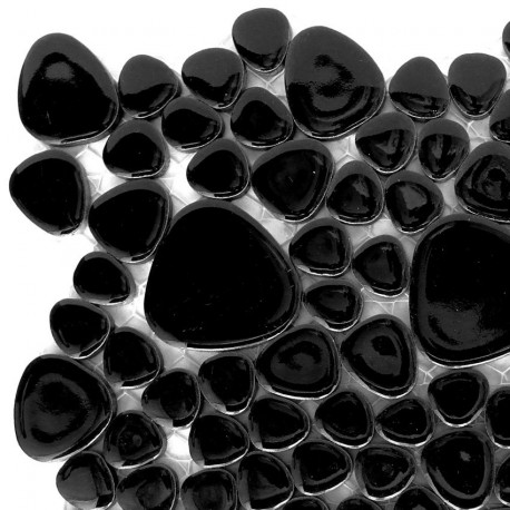 Galets japonais en grès RÉGLISSE noir émaillés mélange aléatoire de tailles vendus à la mini-plaque de 13 × 13 cm