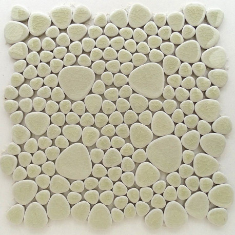 Galets japonais en grès ICY SAND blanc cassé émaillés mélange aléatoire de tailles vendus à la plaque de 27 × 27 cm