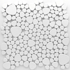 Galets japonais en grès BANQUISE blanc mats mélange aléatoire de tailles vendus à la plaque de 27 × 27 cm