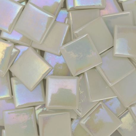 Pâtes de verre espagnoles BLANC iridescent de 2,5 × 2,5 cm