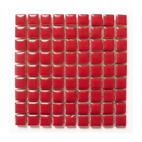 Mini-porcelaine 1 × 1 cm couleur FRAISE rouge pour mosaïque vendue à la plaque