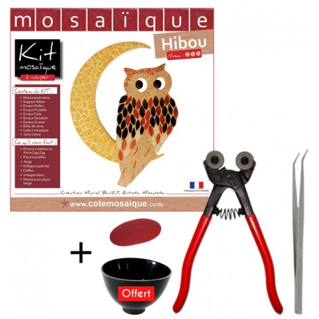 Pack mosaïque Hibou comprenant le kit mosaïque Hibou et le kit outils mosaïque complet Loisirs
