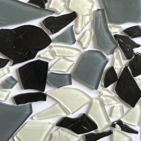 Pâtes de verre translucides givrées de forme aléatoire Camaïeu Noir & Blanc